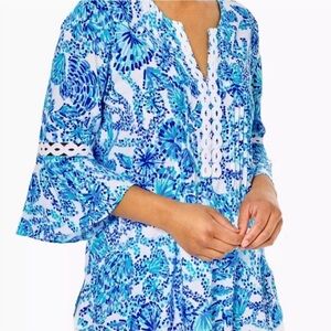 EUC Lilly Pulitzer Hollie Tunic Turquoise Oasis Shell Me You Love Me